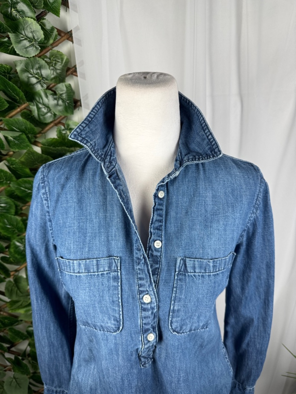Merona Denim Henley Shirt in Classic Blue - Picture 2 of 8